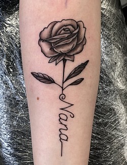 Nana rose stem tattoo at zombies tattoo studio Dagenham